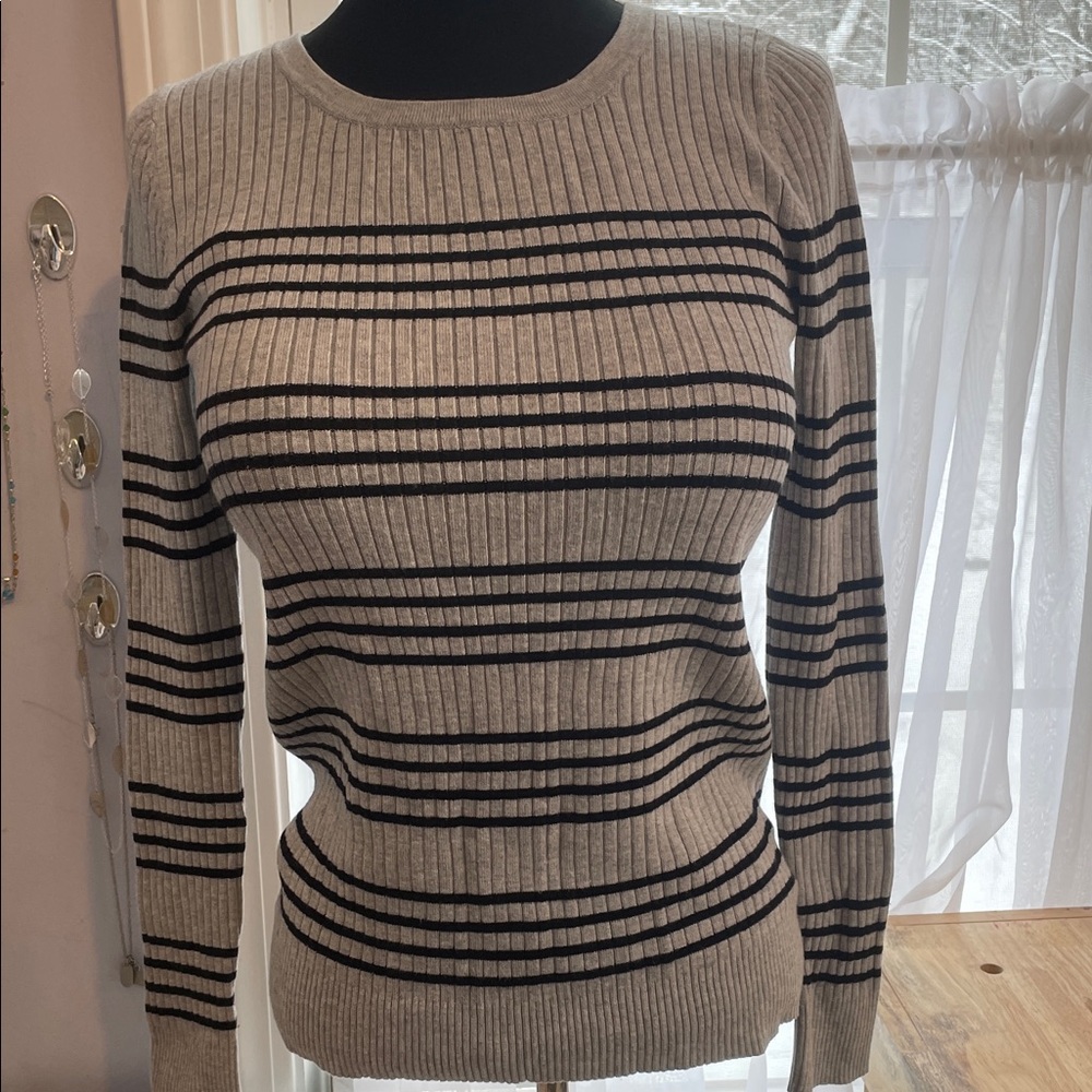 George Ribbed Black and Gray Striped Sweater Size M